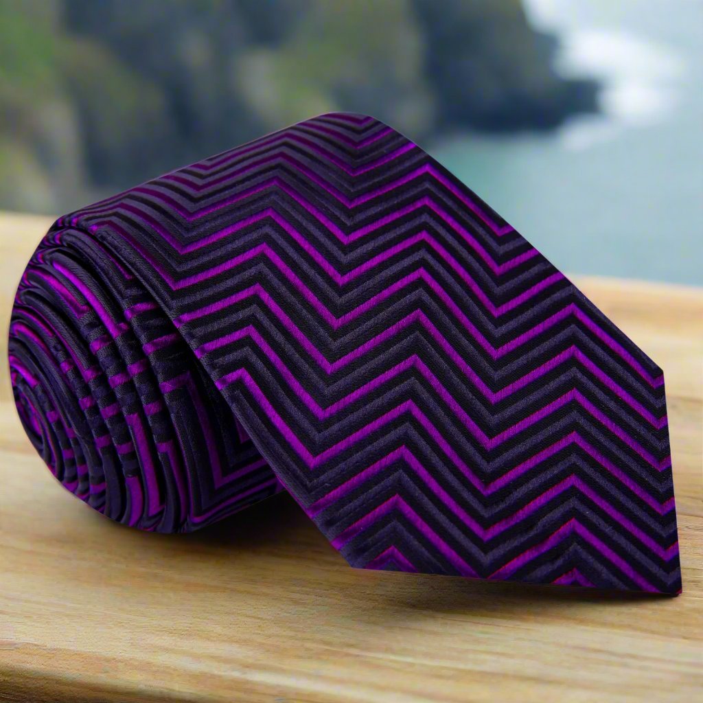 A Purple, Black Geometric Pattern Silk Necktie  