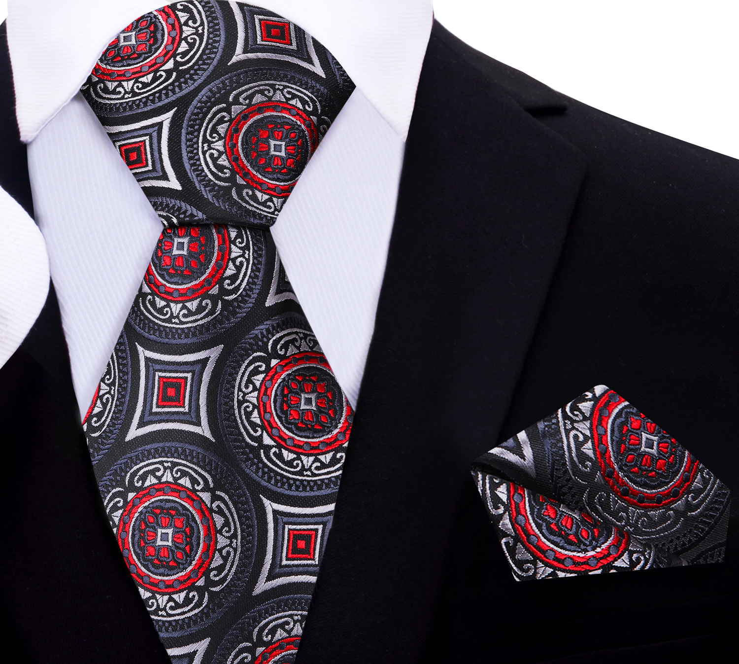 Black, Red Abstract Tie and Square
