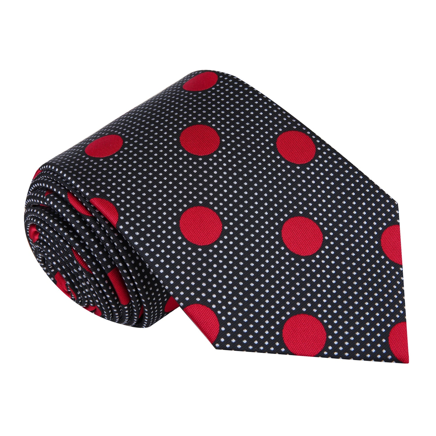 A Black, Red Dots Pattern Silk Necktie
