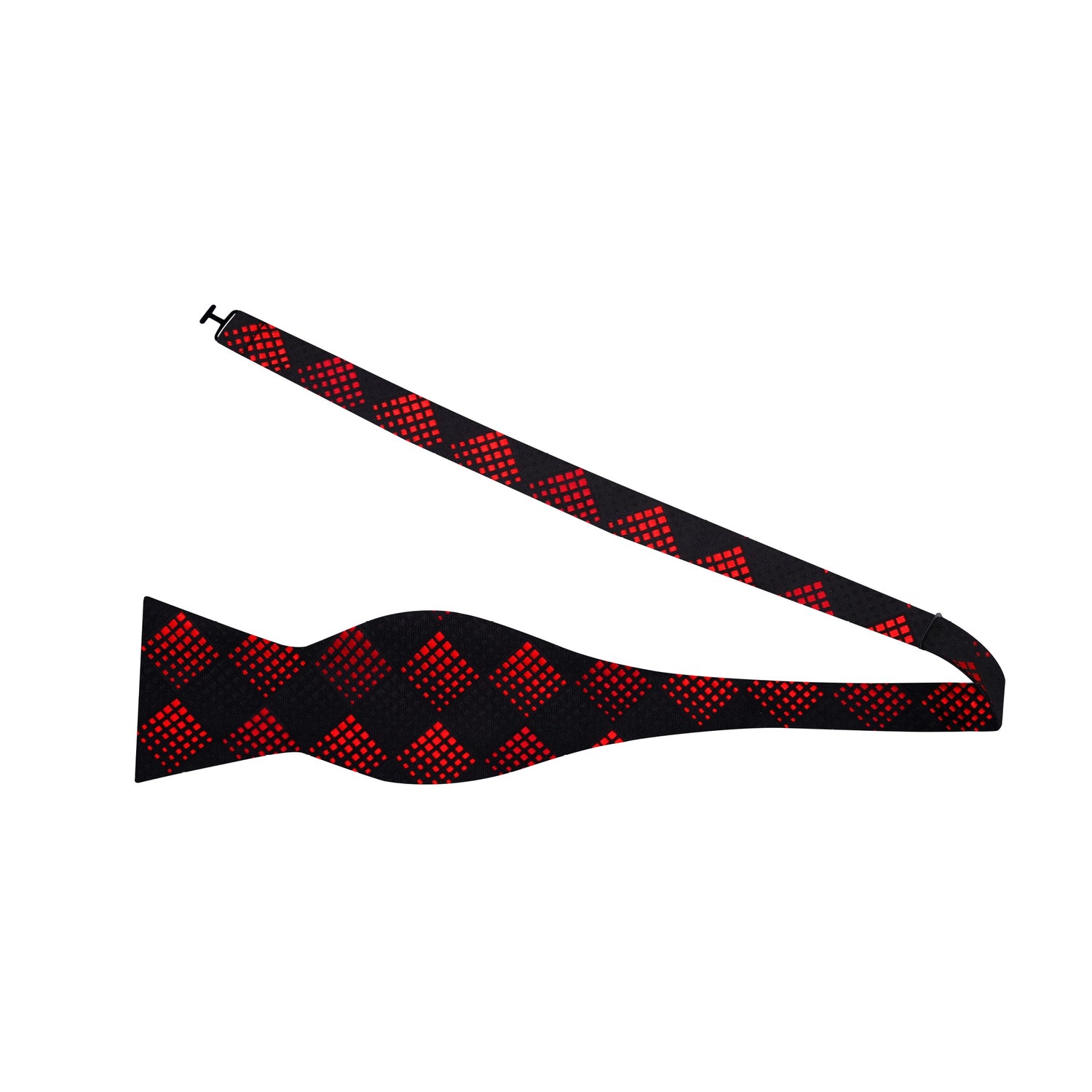 Alt View: A Black, Red Geometric Diamond Pattern Silk Self-Tie Bow Tie