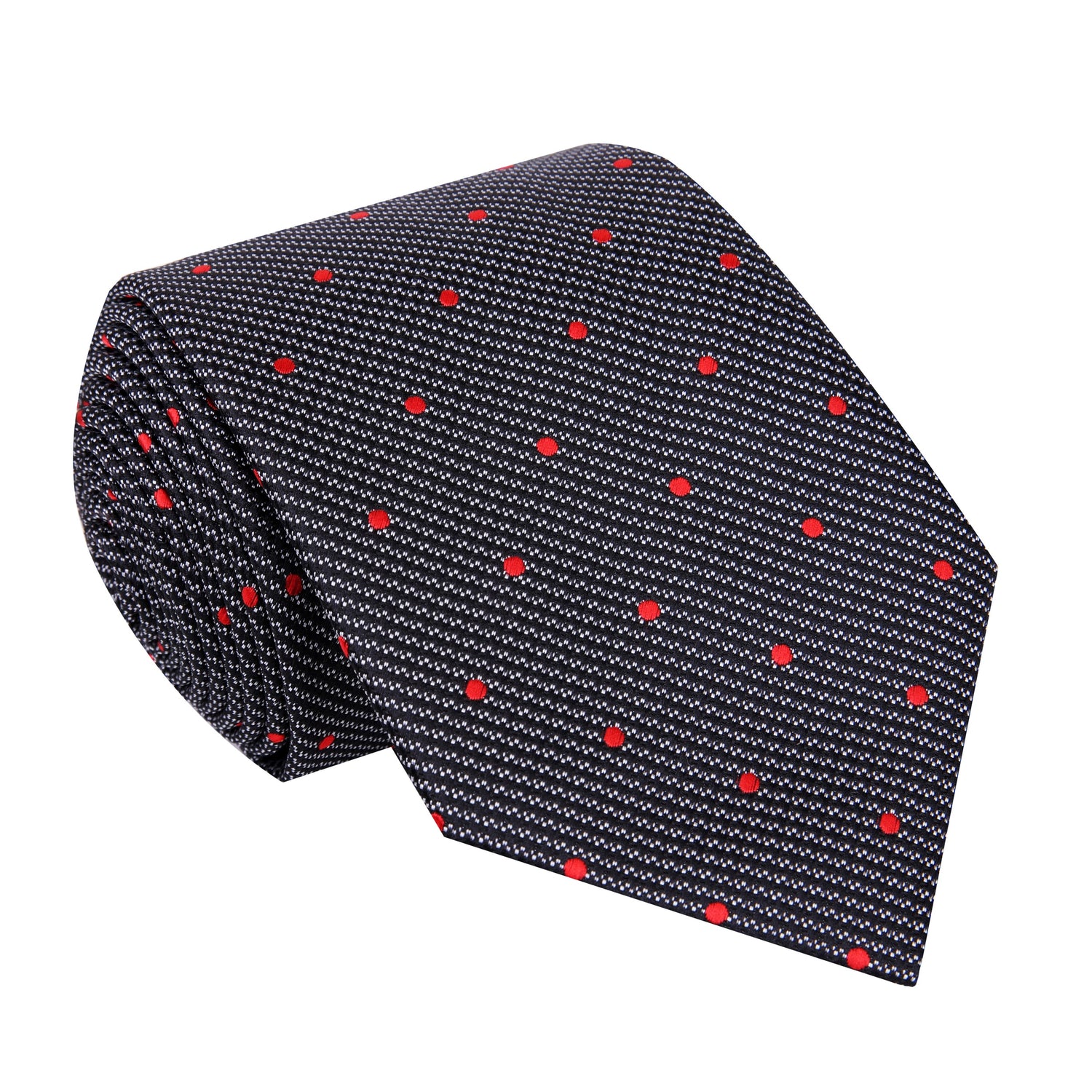 A Black, Red Polka Dot With Check Pattern Silk Necktie 