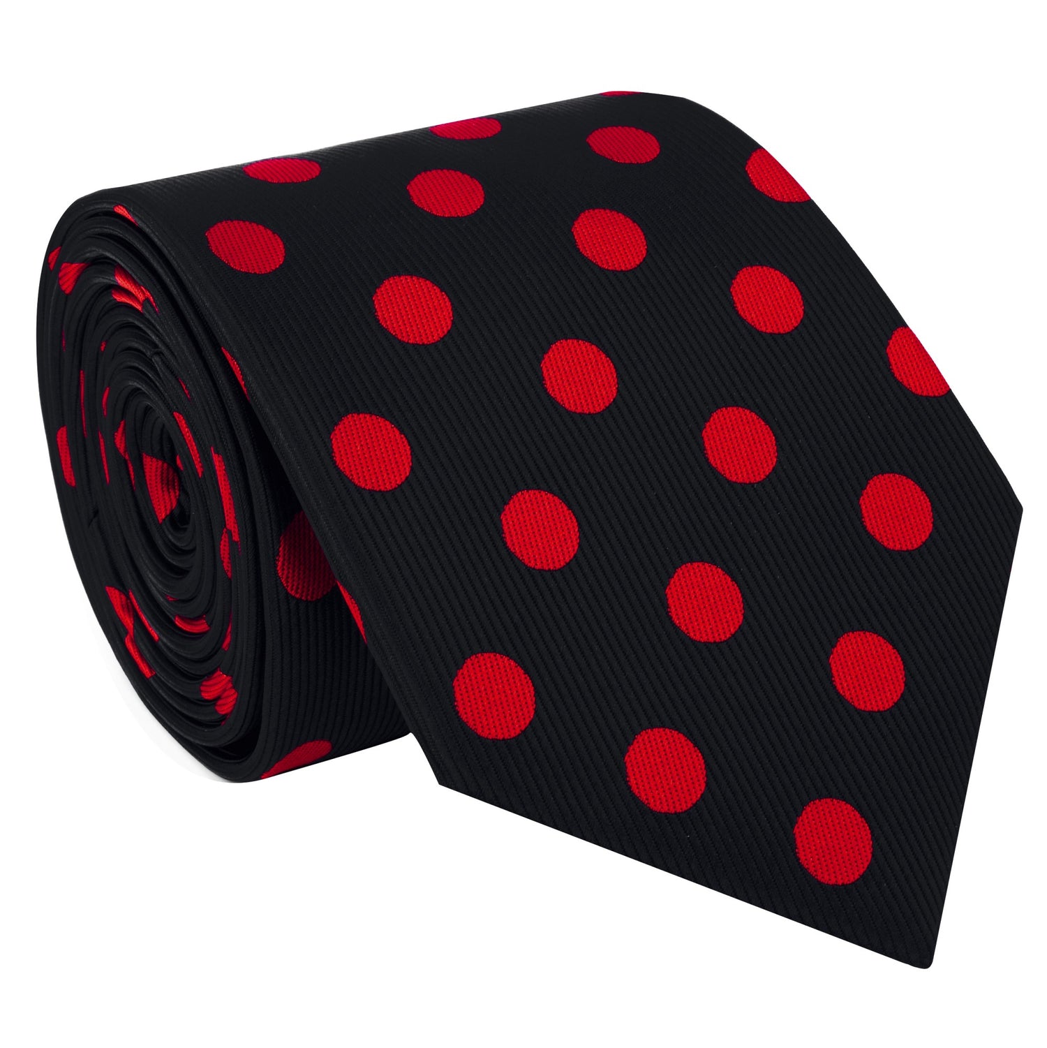 A Black, Red Polka Dot Pattern Silk Necktie 