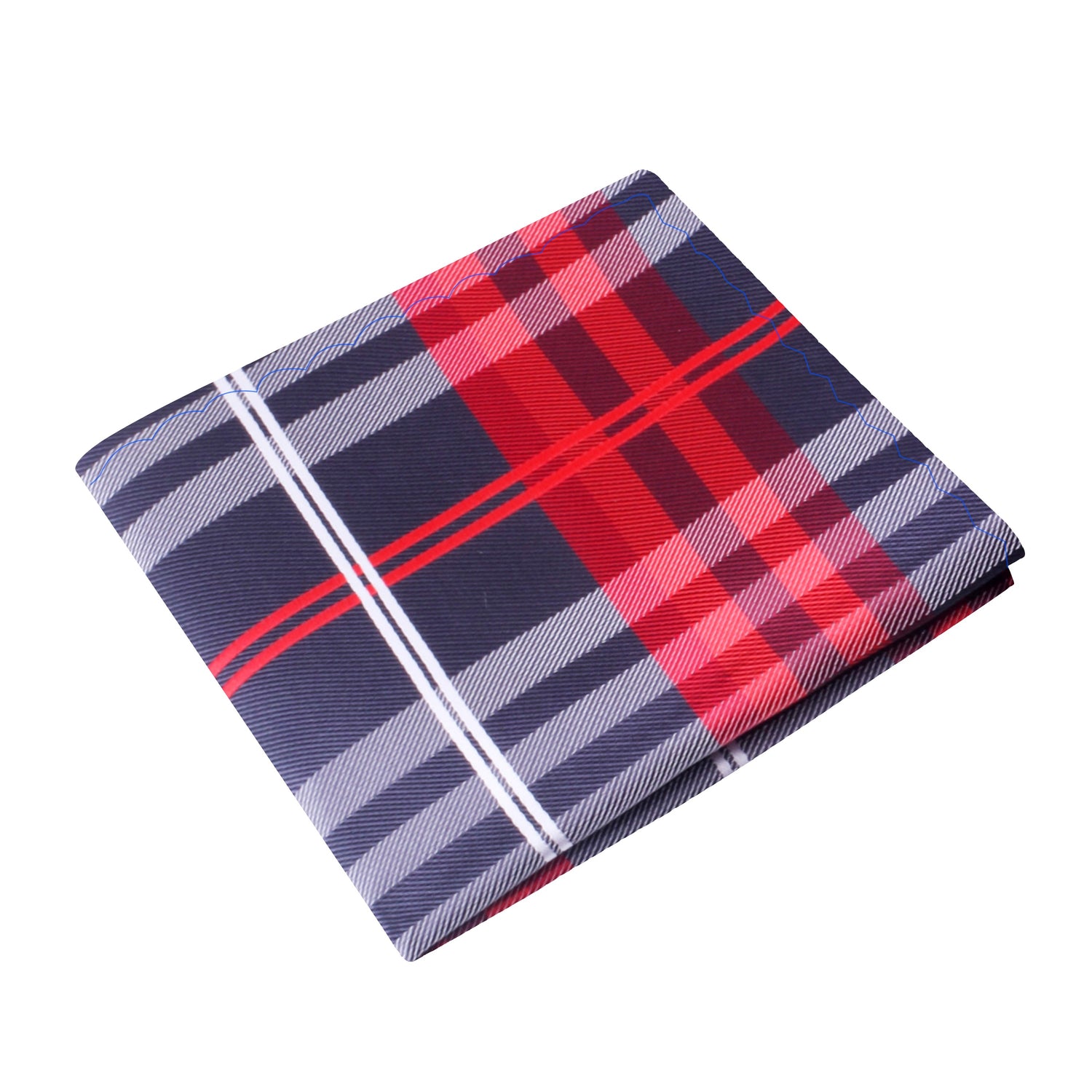 A Black, Red, White Plaid Pattern Silk Pocket Square