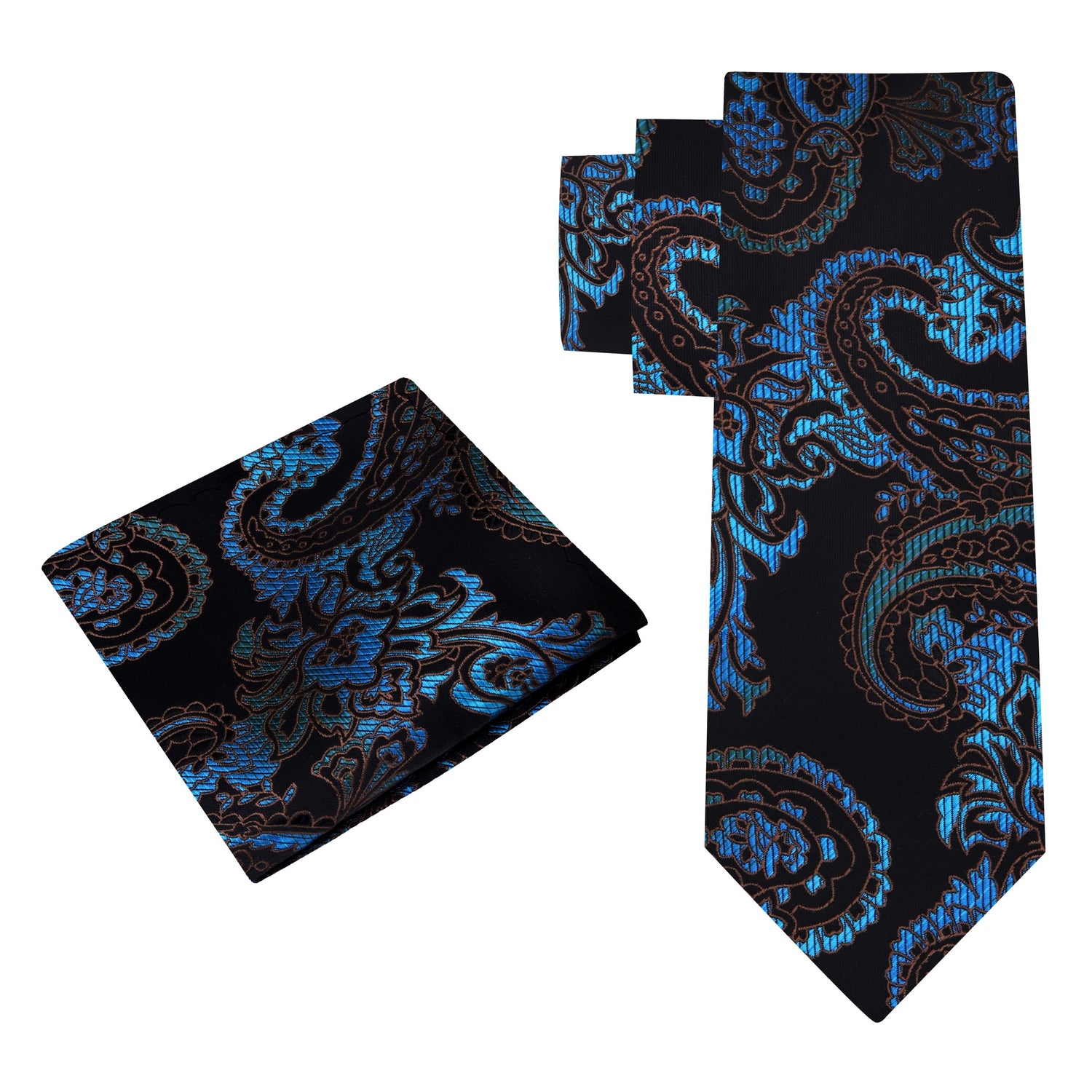 Alt View: Black, Teal Paisley Tie and Pocket Square