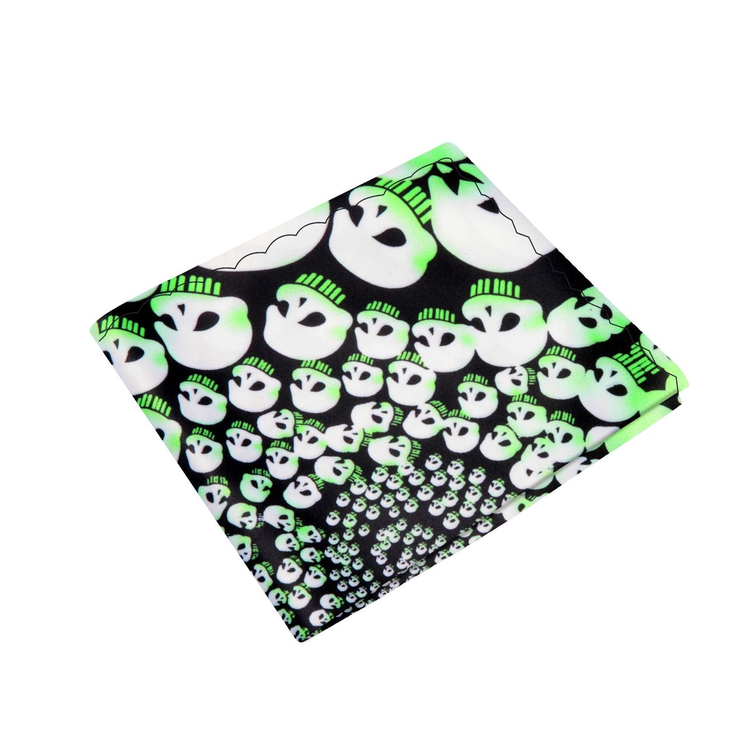 Main View: Black, Off white, Green Skulls Pocket Square