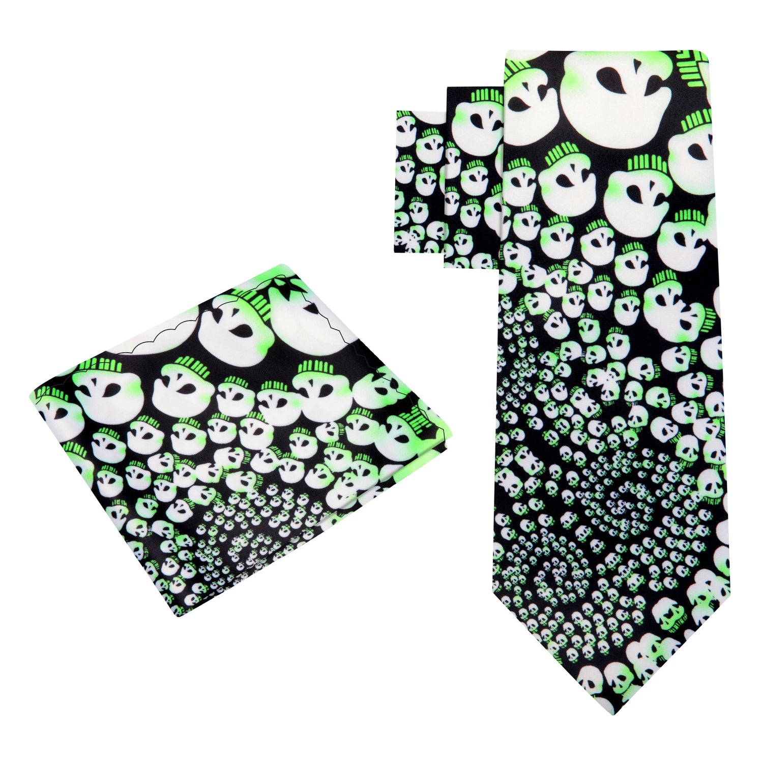 Alt View  Black Tie, Light Green, Off-White Skulls in a Swirl Tie and Pocket Square