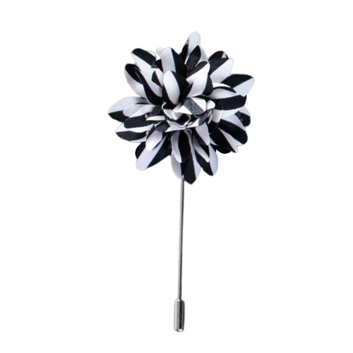 A Black, White Stripe Flower Lapel Pin