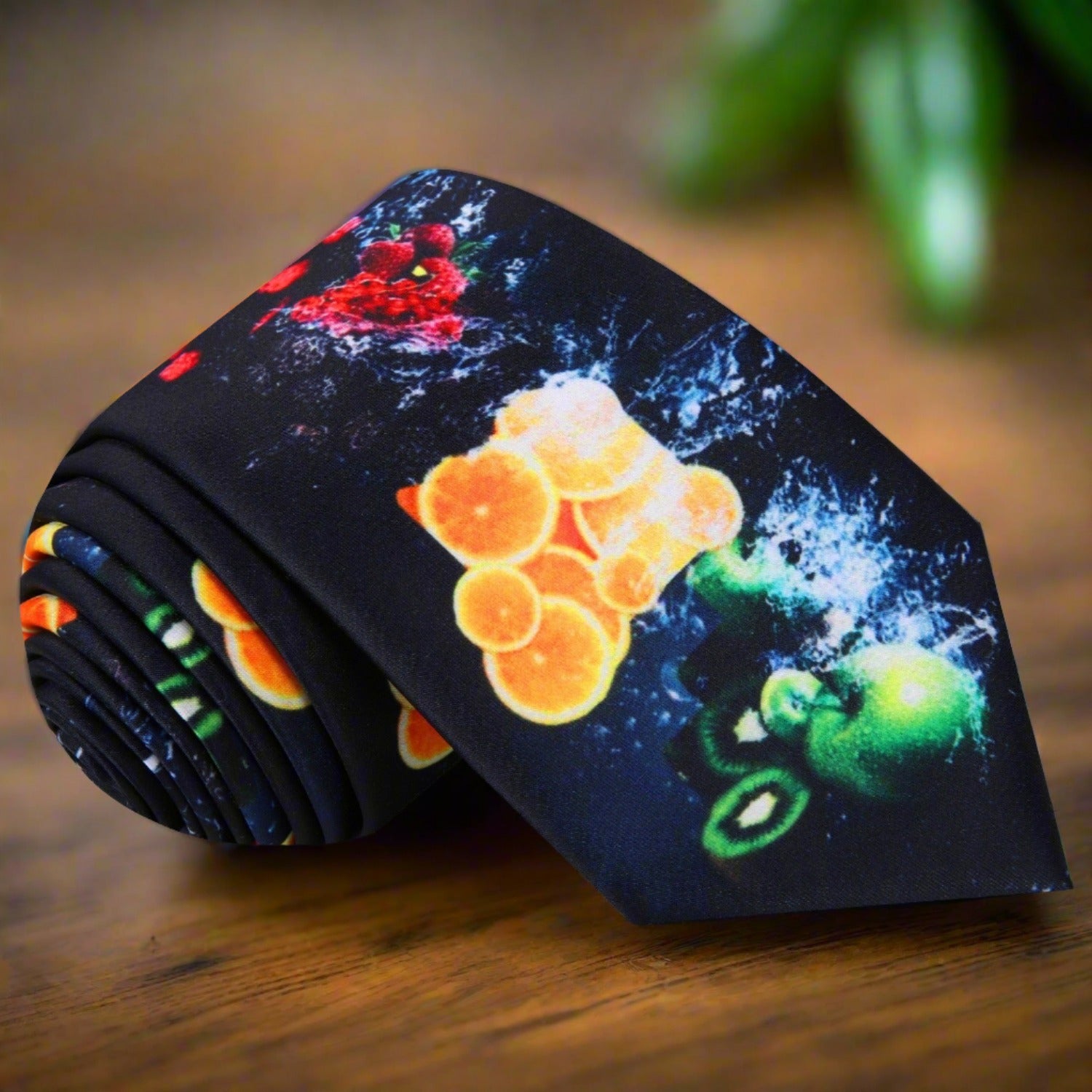 Black With Multiple Bright Colors Fresh Fruit Necktie 