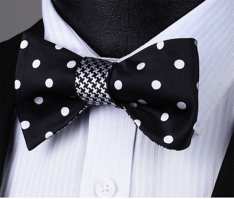 Black, White Dots and Hounds-tooth Bow Tie