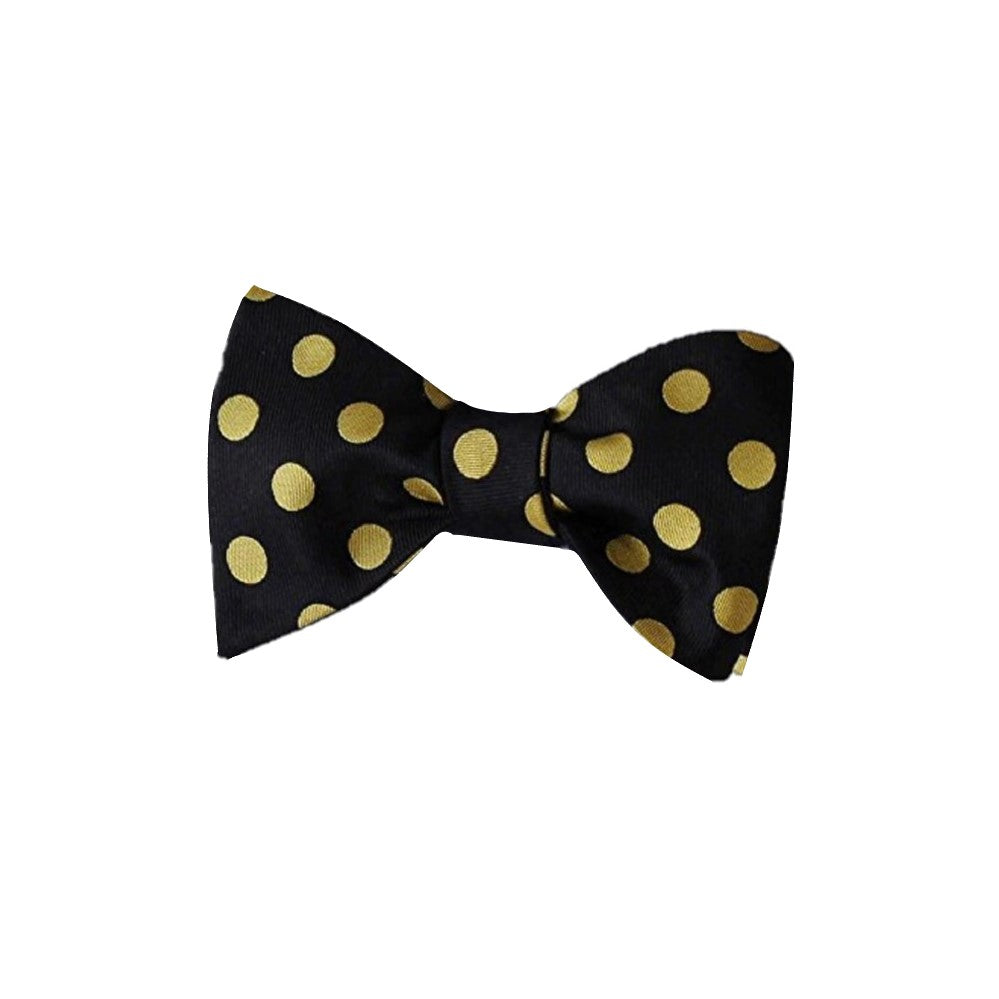 A Black, Gold Polka Pattern Silk Self Tie Bow Tie Bow Tie 