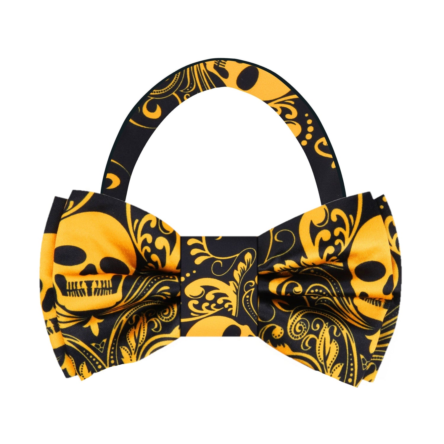 Black and Yellow Skull Bow Tie Pre Tied