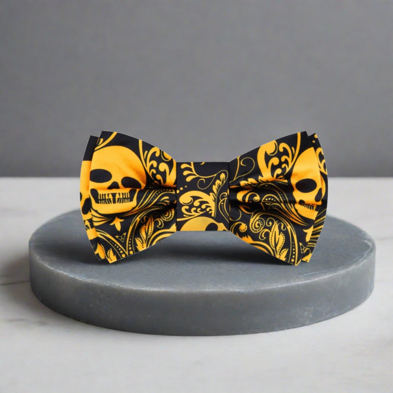 Black and Yellow Skull Bow Tie 
