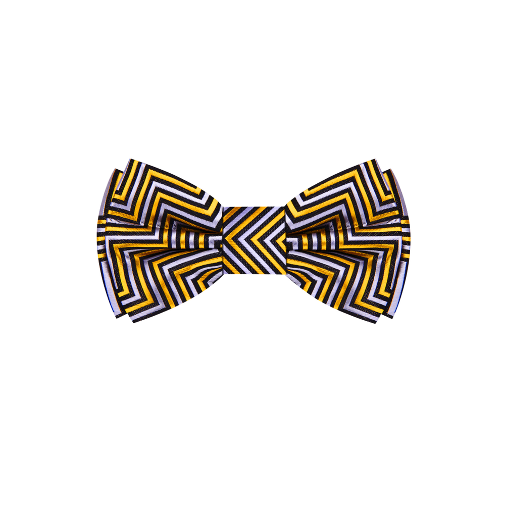 Gold Black Grey Geometric Bow Tie||Gold, Black, White