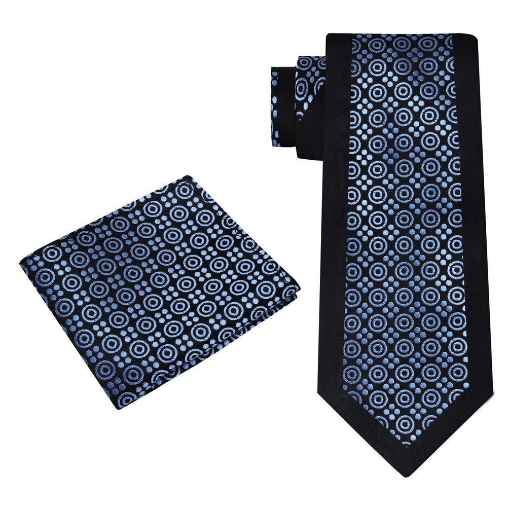 Alt View: Black, Ice Blue Geometric Tie and Pocket Square