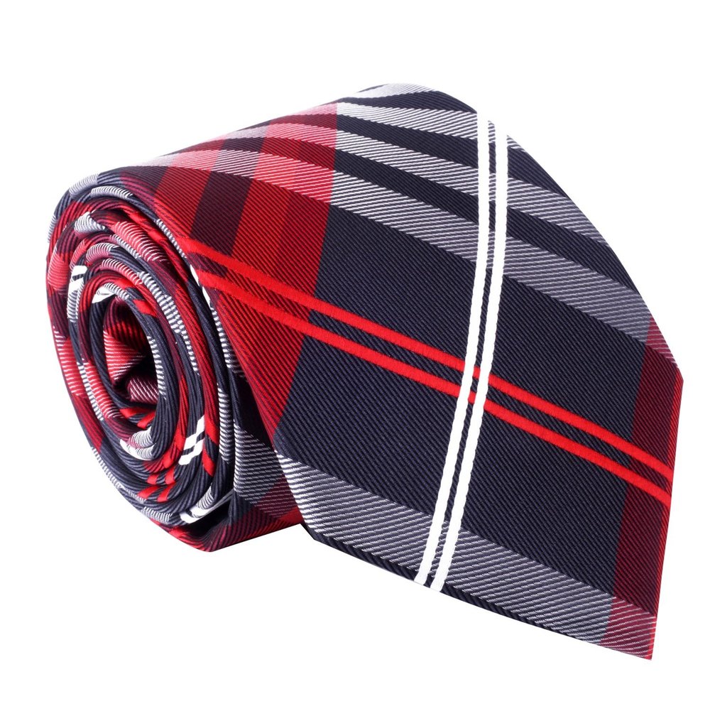 A Black, Red, White Plaid Pattern Necktie