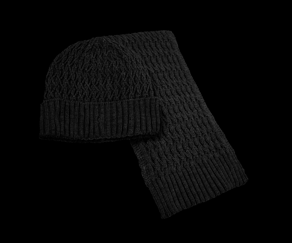 view 2 black beanie and scarf||Set