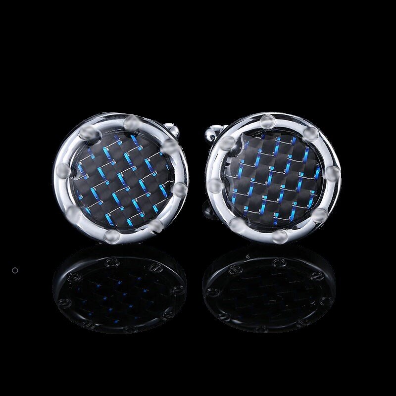 View 2 Black Blue Shimmer Grid Cuff-links (Copy)