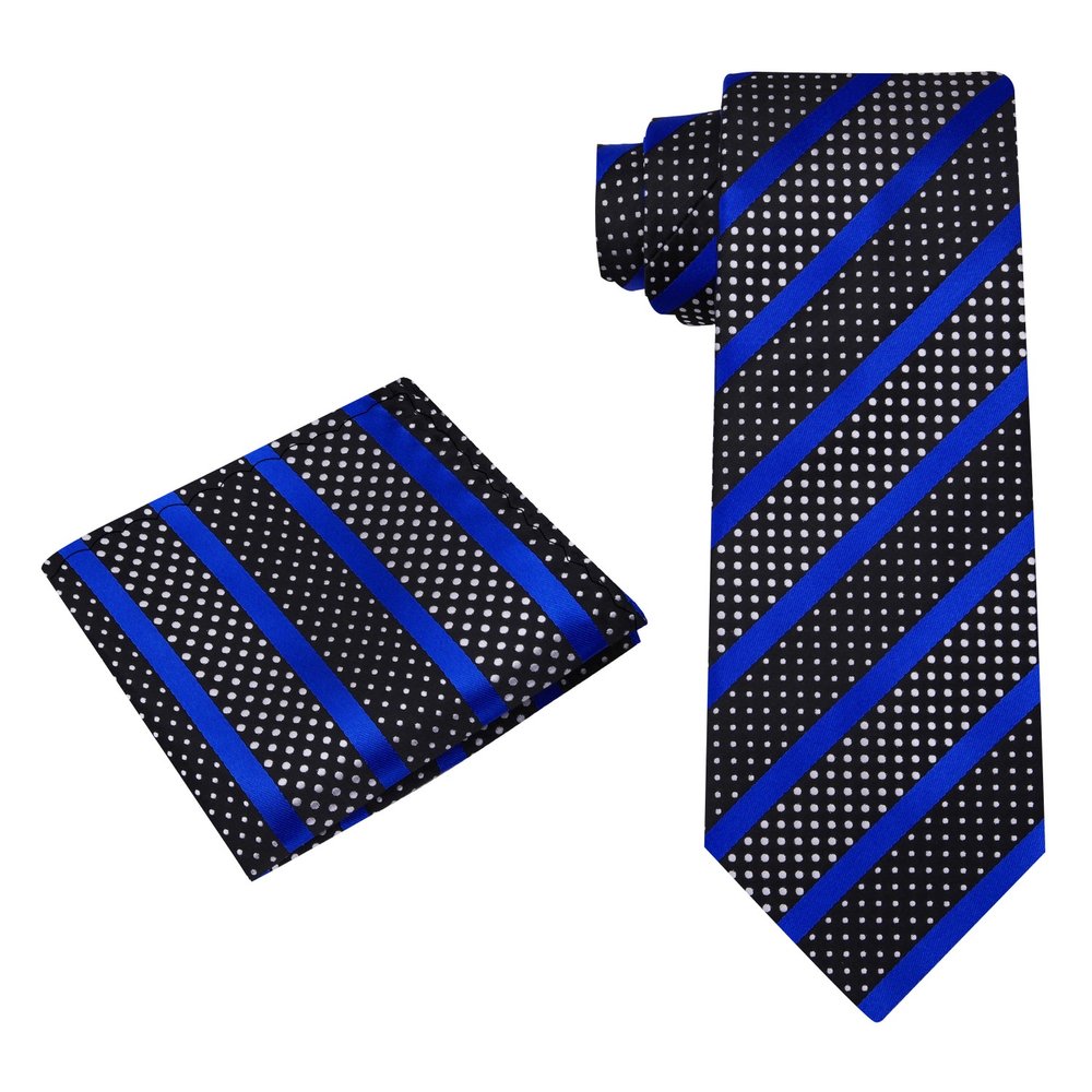 Alt View: Black, Blue, White Stripe/Polka Tie and Pocket Square