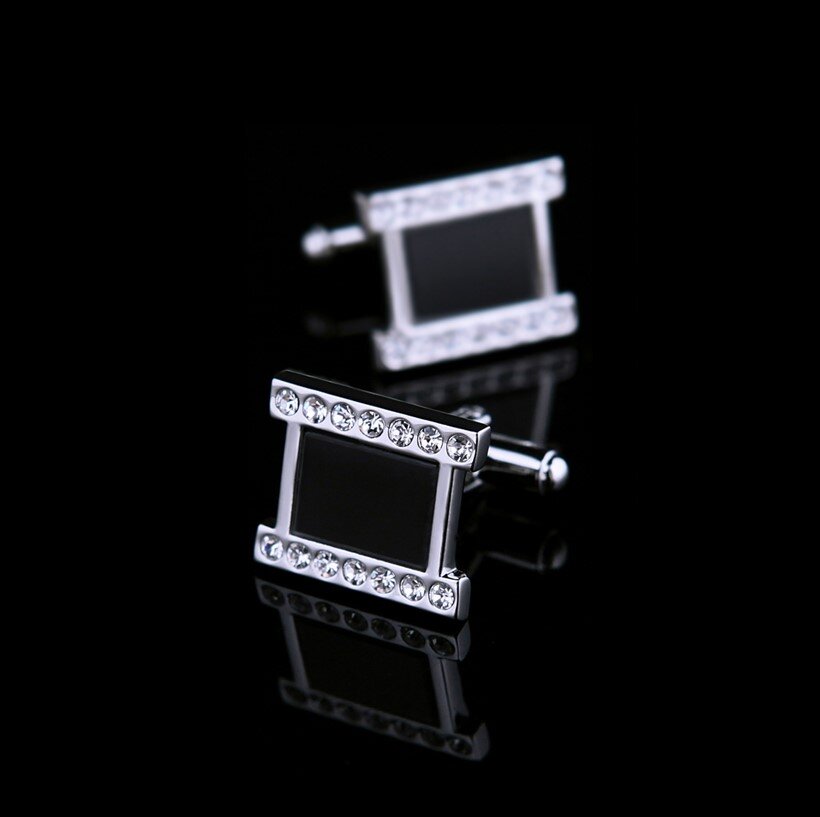 Gemstone Edge Series Cuff-links Black Center With Clear Stone