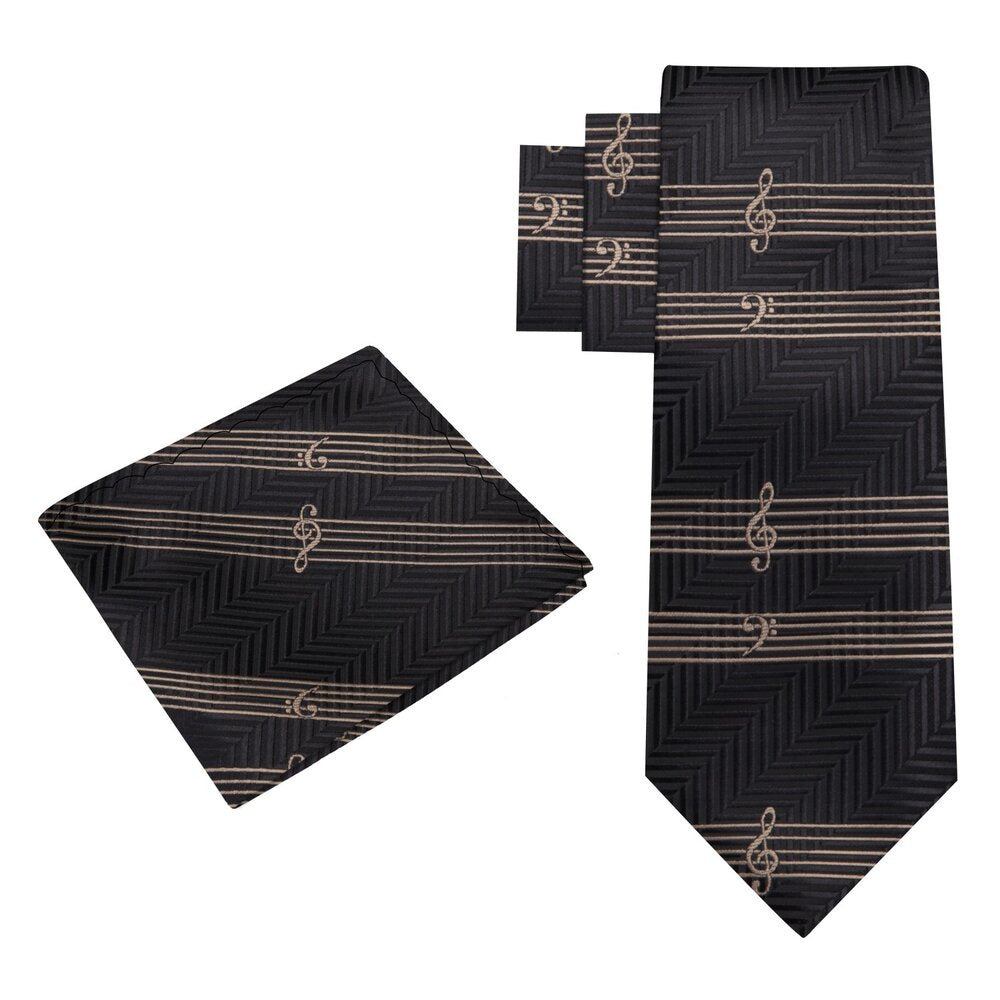 Alt View: Black and Gold Printed Music Tie and Pocket Square