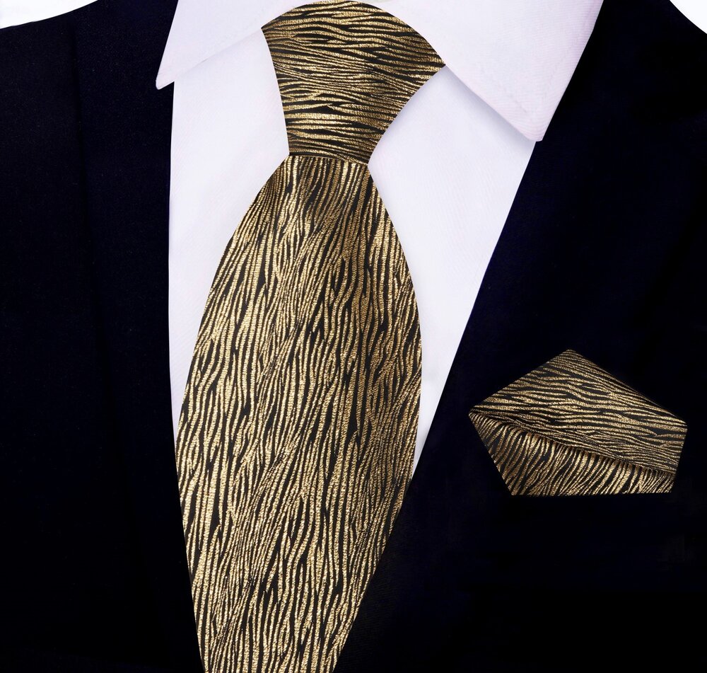 Black Gold Zebra Texture Tie and Square