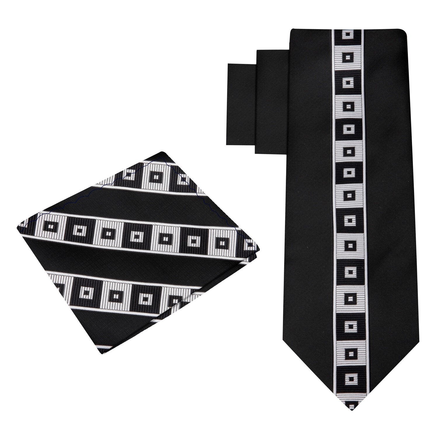 Alt View: Black with Grey Blocks Tie and Pocket Square
