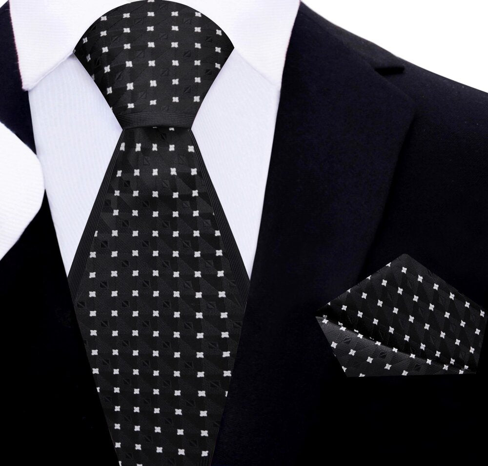 Black, White Color with Small Bursts Tie and Square