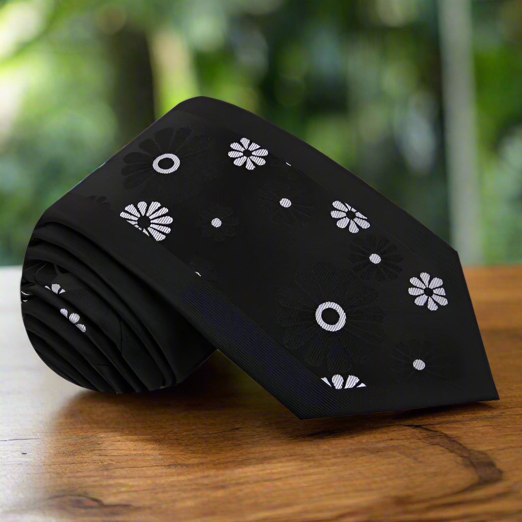 Black, Grey Flower Tie