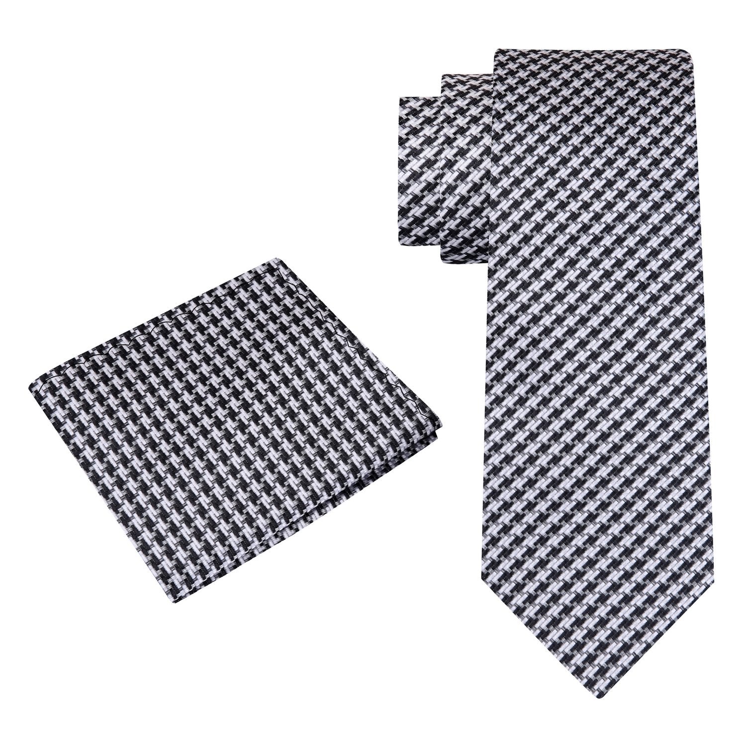 Alt View: Black, Grey Hounds Tooth Tie and Square