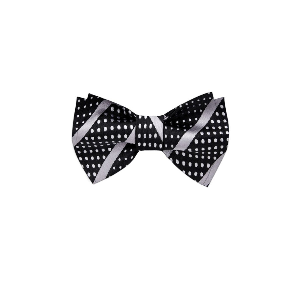 Grey Black Versatile Bow Tie||Silver, Black, White