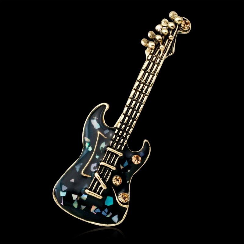 A Black with Stones Guitar Lapel Pin