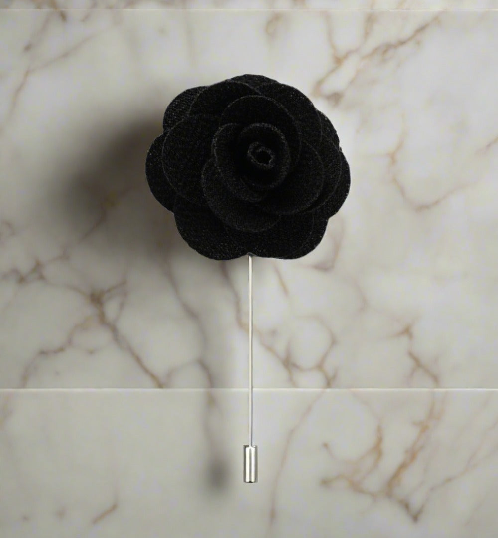 Prime Neckwear Luxury Flower Lapel Pin Black