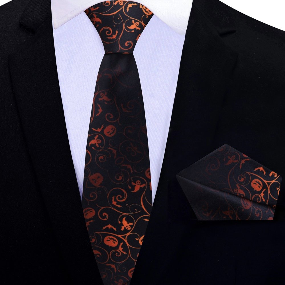 Haunted Halloween Thin Tie and Pocket Square