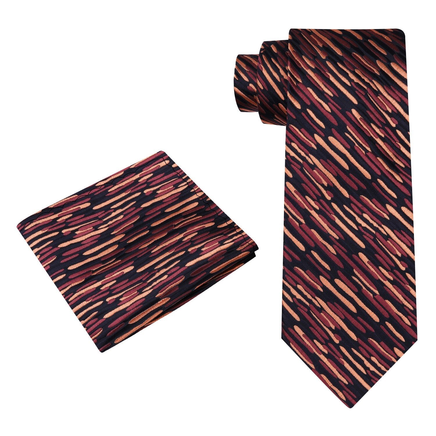 Alt View: Black, Rust Abstract Tie and Pocket Square