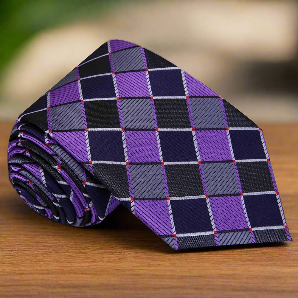 Purple, Grey Geometric Necktie