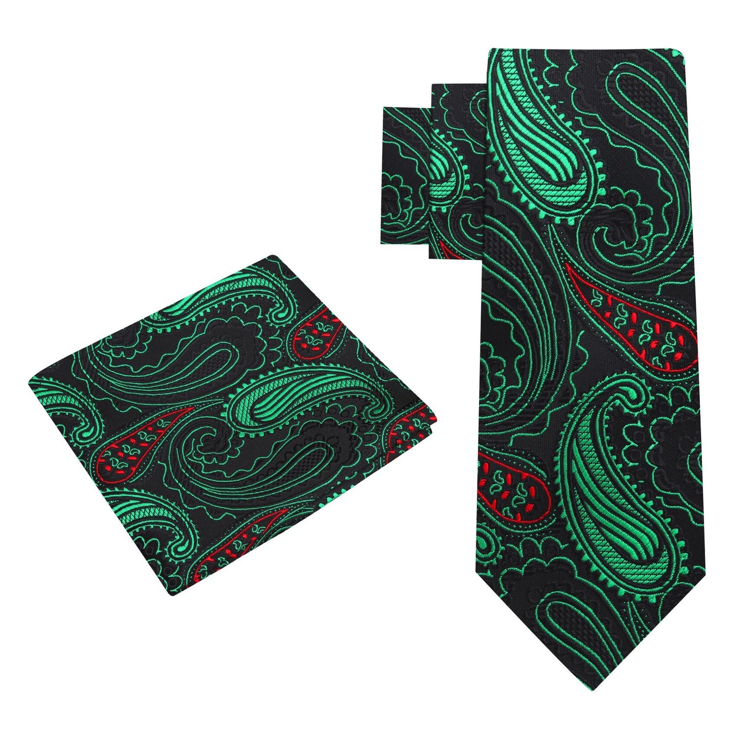 Alt View: Black, Green, Red Paisley Tie and Pocket Square