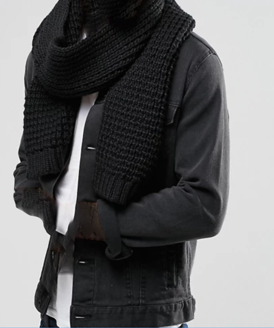 on model wearing black coat black beanie and scarf set || Scarf