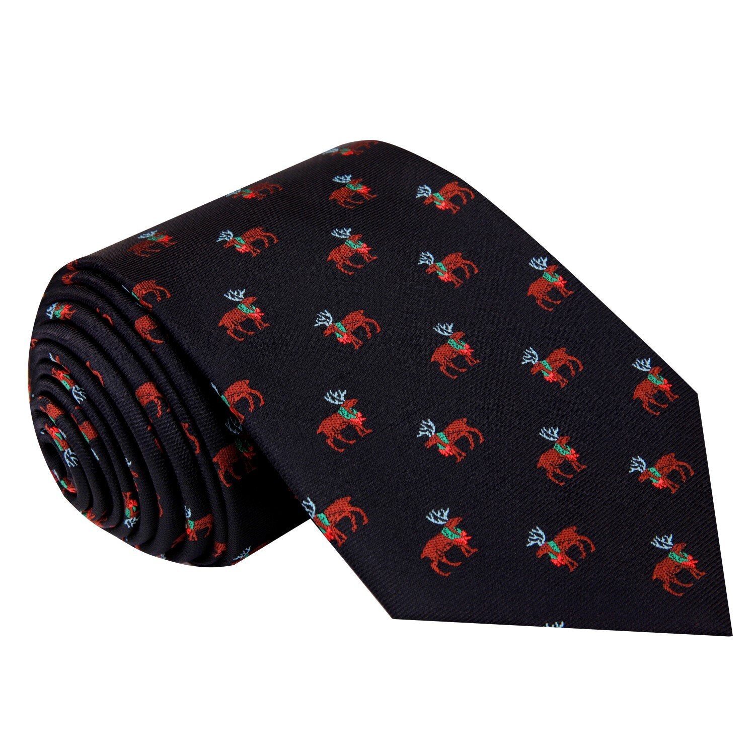 Black Silk with Wreath Reindeer Necktie