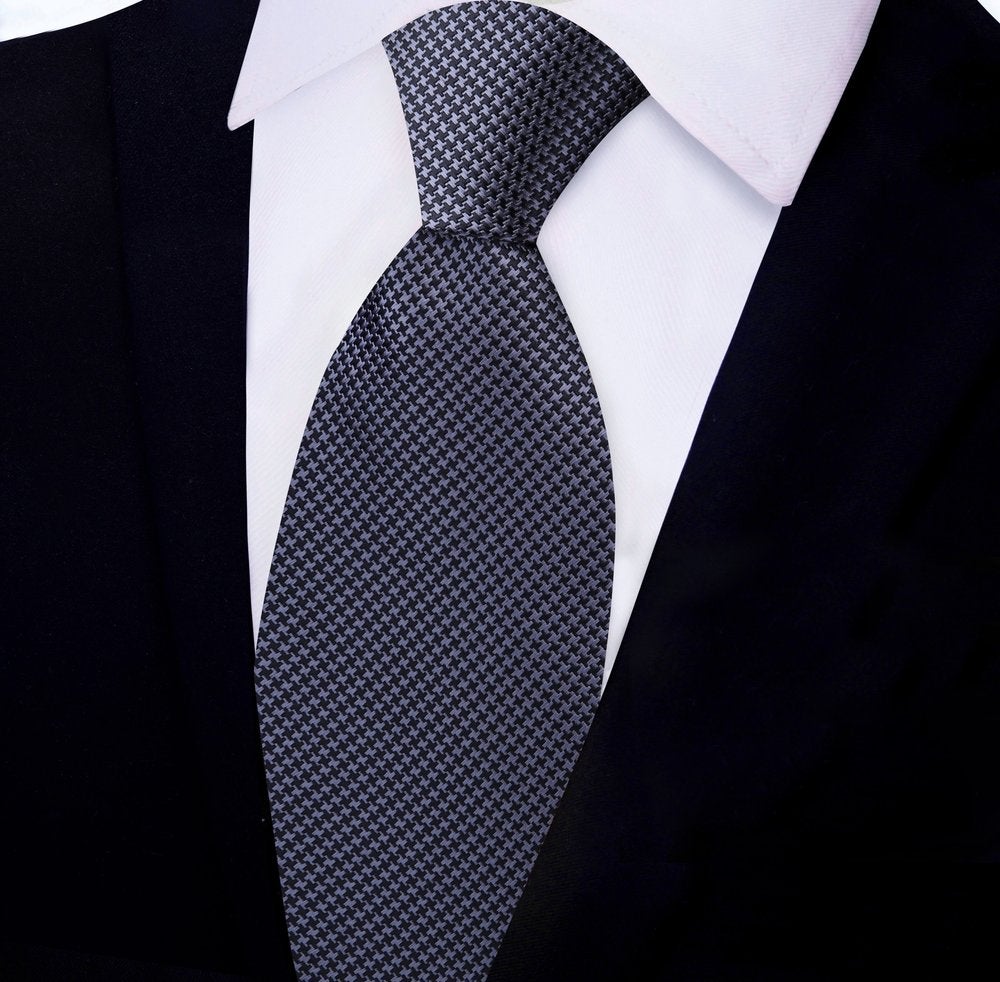 Silver, Black Hounds-Tooth Tie 