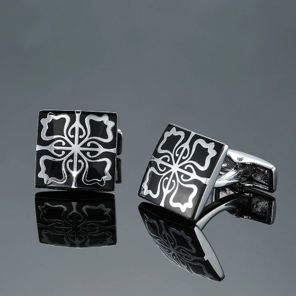 A Black, White Color with Intricate Pattern Shaped Cuff-links