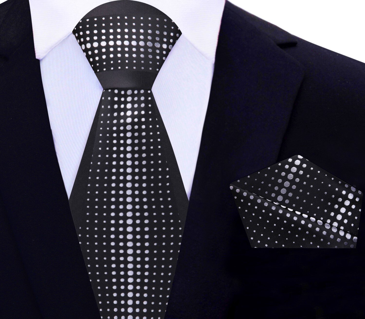 Main View: Black and Silver Dots Tie and Pocket Square