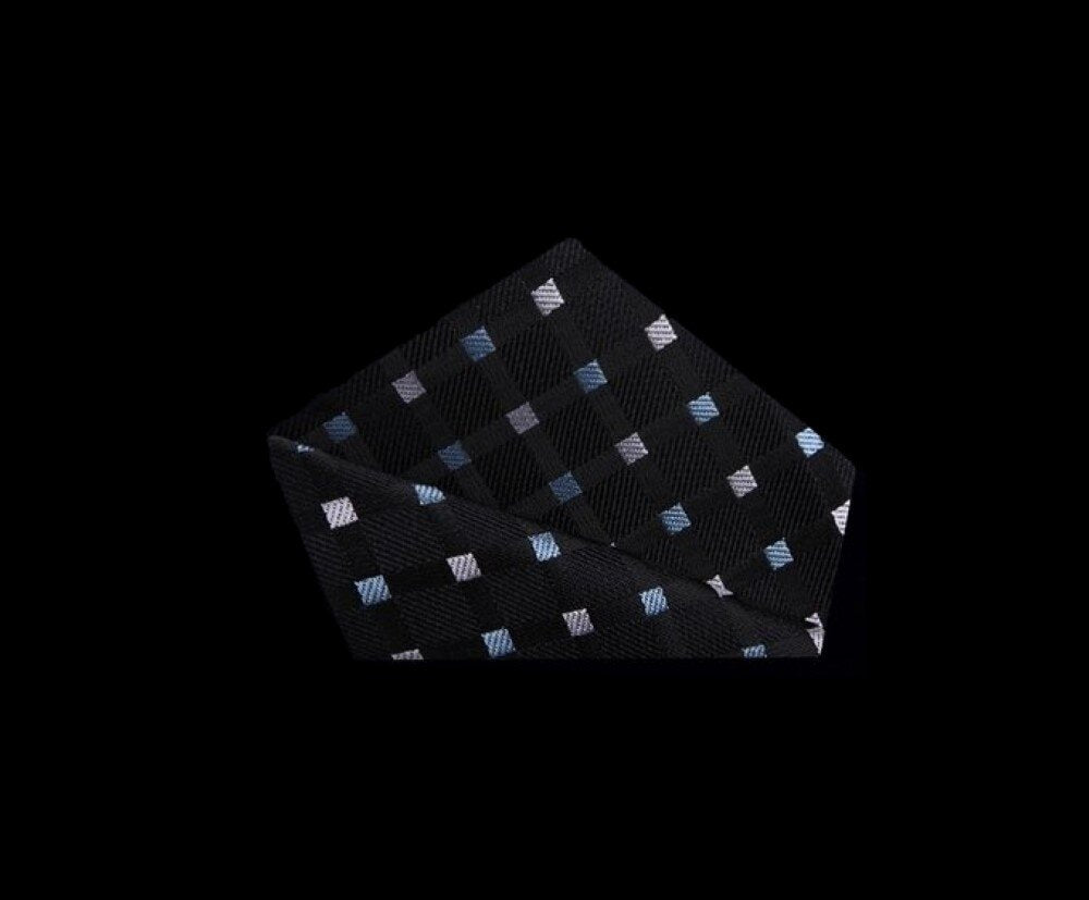 A Black, Light Blue, Light Grey Color Geometric Diamonds Pattern Pocket Square