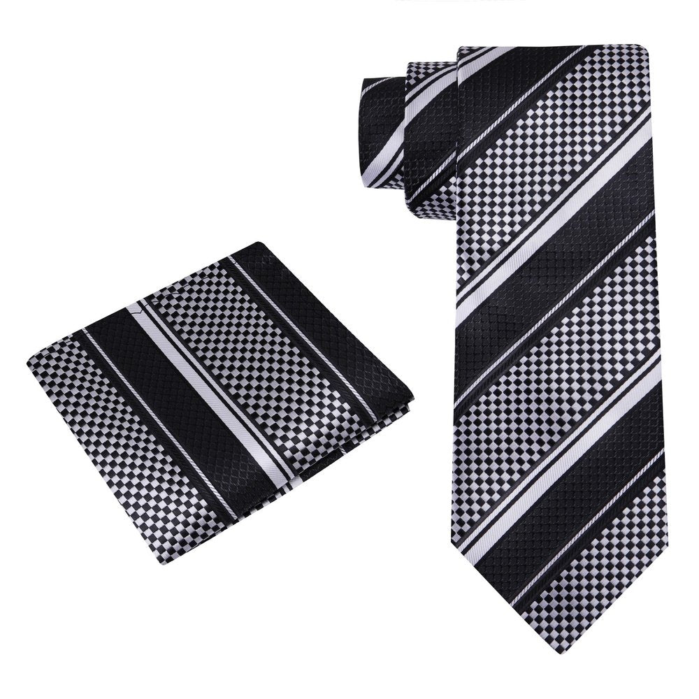 Alt view: Black, Silver Check tie and Pocket Square