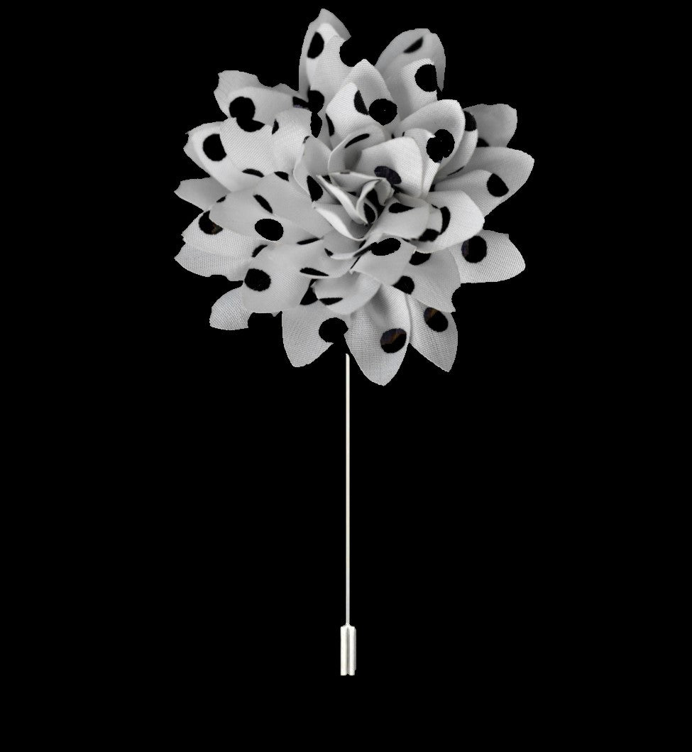 A White, Black Polka Dot Lapel Flower||White, Black