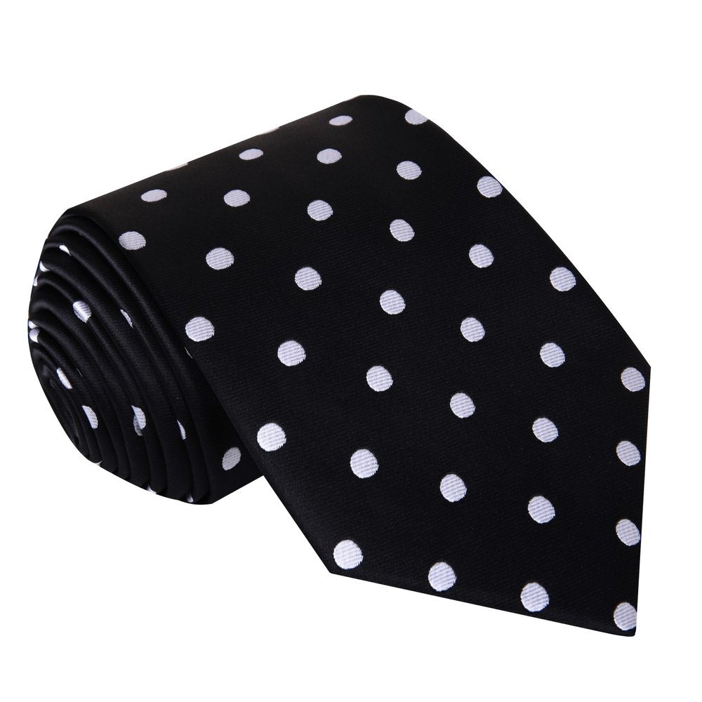 Black, White Medium Tie||Black with Medium White Dots