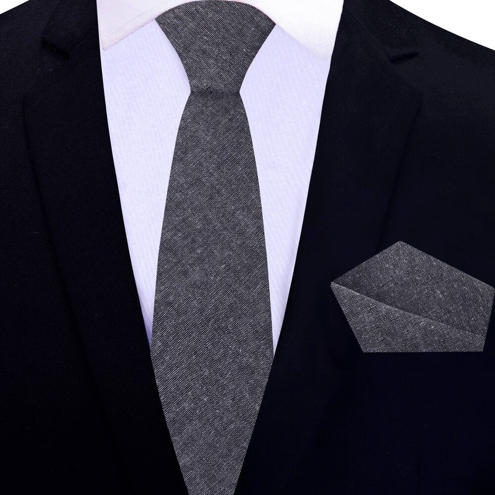 Thin tie: Black and White Linen Tie and Pocket Square