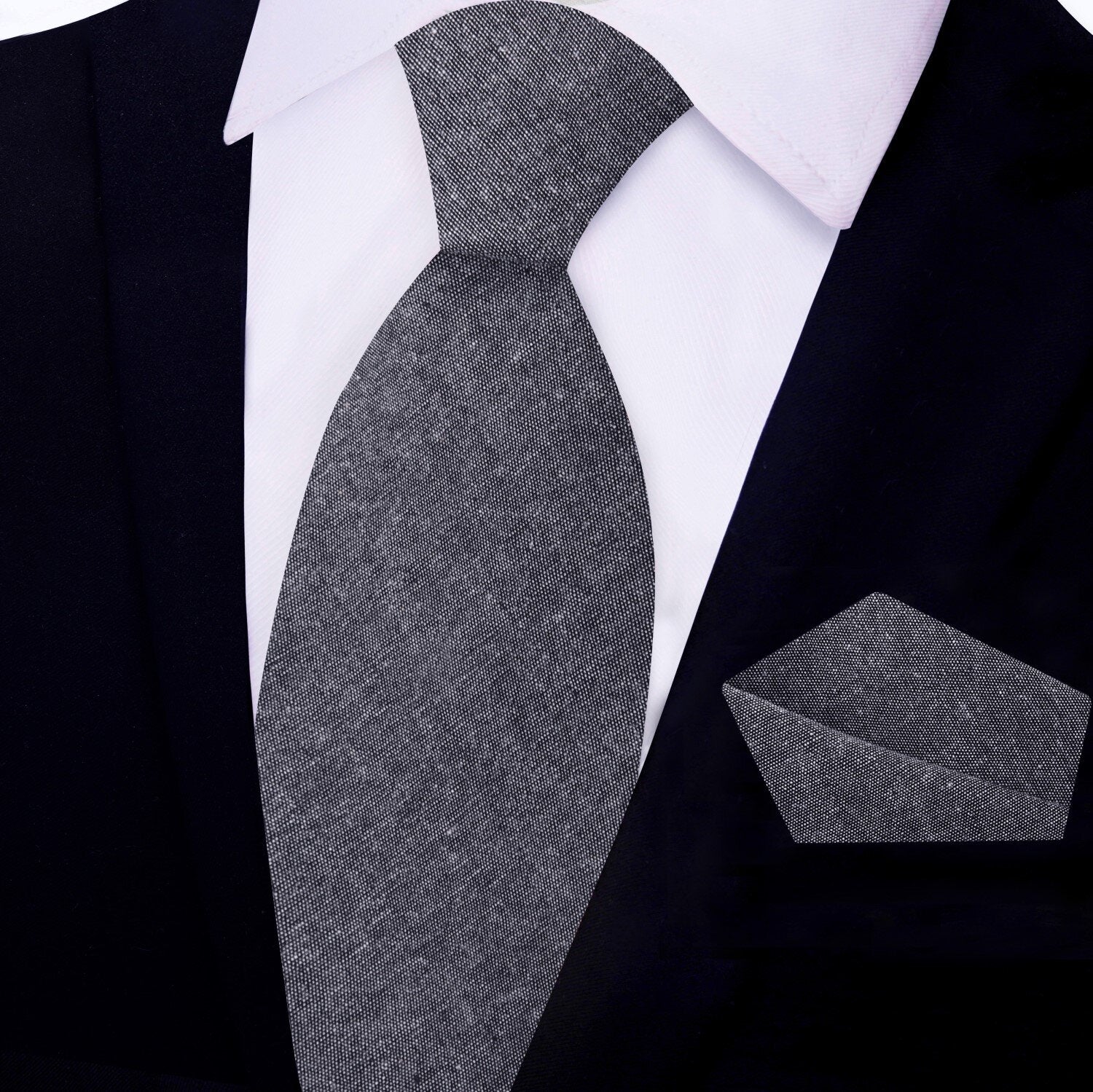 Black and White Linen Tie and Pocket Square