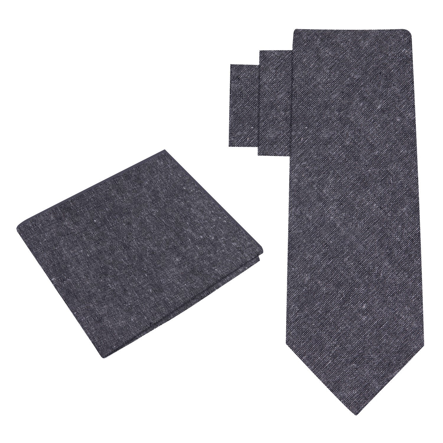 Alt View: Light Black, White Linen Tie and Pocket Square