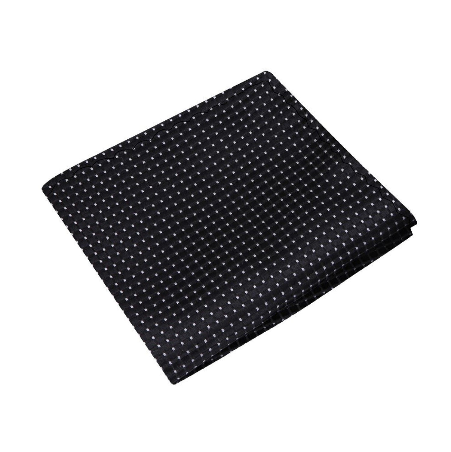 View 2 Black, White Color Small Geometric with Check Pattern Silk Pocket Square