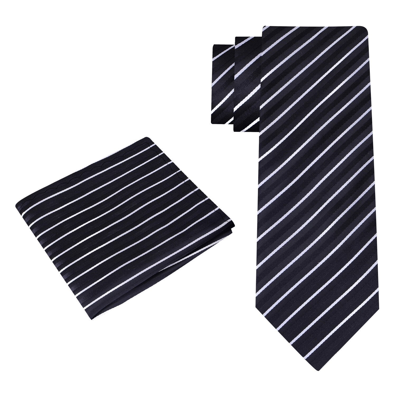 Alt View: Black, White Stripe Tie and Square